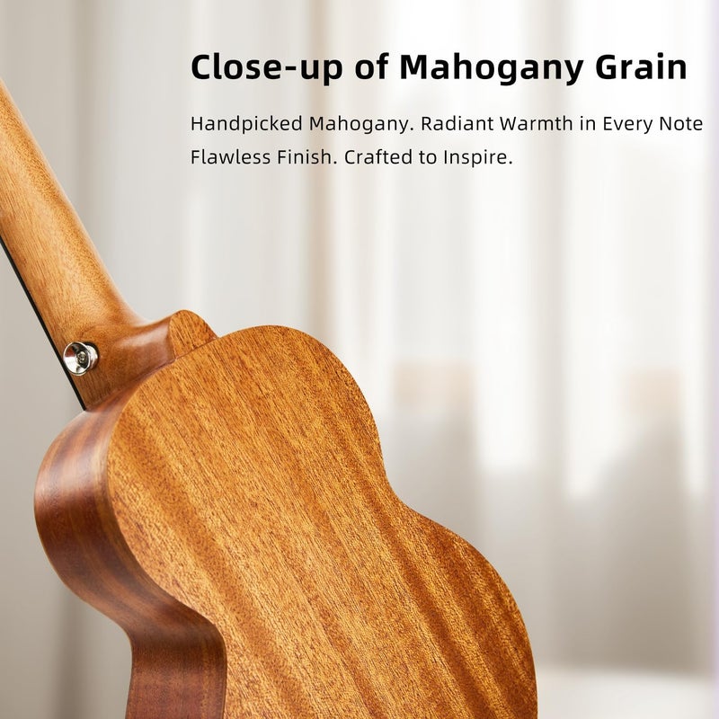 TOM 23" Solid Top Mahogany Concert Ukulele – Ukelele Beginner Kit Includes Quick Locking Ukulele Strap for Professional, Beginners, Adults & Kids, Deep Resonance with D’Addario Strings (AM5-Concert) - Image 3